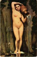 Die Quelle / Erotic nude lady art postcard. Stengel s: J. A. D. Ingres (vágott / cut)
