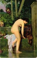 Susanna im Bade / Erotic nude lady art postcard. Stengel s: Henner (vágott / cut)