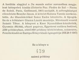 Octavio Paz: Napköve. Ford.: Somlyó György. Bp., 1965., Magyar Helikon. Kiadói aranyozott egészbőr-k...