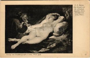 Der Eremit und die schlafende Angelica / Erotic nude lady art postcard. Kais. Gemälde-Galerie Wien. Verlag v. Hofphotograph J. Löwy s: Rubens (EK)