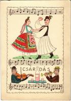 Csárdás. Magyar folklór művészlap / Hungarian folklore art postcard, traditional dance. Copyright by Tamás Gallery s: Pekáry István (EK)