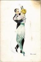 Dancing couple, lady art postcard. artist signed (EB)