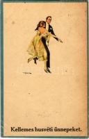 1924 Kellemes húsvéti ünnepeket / Dancing couple, lady art postcard with Easter greeting. Kilophot Serie 16-6. s: Lenhart (EB)