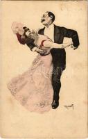 1909 Dancing couple, lady art postcard. Simplicissimus-Karte Serie I. s: Reznicek (fl)