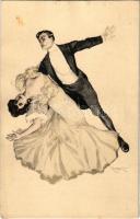 Dancing couple, lady art postcard. Simplicissimus-Karte Serie V. Nr. 1. s: Reznicek (r)