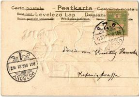 1901 Romantic couple, lady art postcard. Emb. litho (vágott / cut)