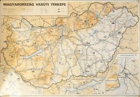 1988 Magyarország vasúti térképe, Kartográfiai Vállalat, szakadással, 82×108 cm