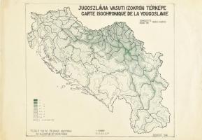 1946 Jugoszlávia vasúti izokrón térképe, 1: 2 500 000, Államtudományi Intézet, 30,5×43 cm