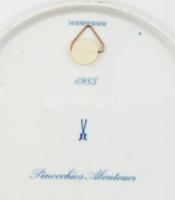 Meissen dísztál, Pinocchio, mázalatti kobatkékkel festett porcelán, aranyozott, hibátlan d: 26 cm