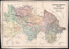 1904 Szatmár vármegye térképe, 1:425 000, kiadja: Magyar Földrajzi Intézet Rt., körbevágva, kis szakadással, ragasztott, 24,5×34 cm
