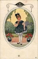 1925 Children art postcard, girl. Pantophot Wien Nr. 22-180. s: J. Kränzle (EK)