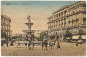 1912 Budapest VIII. Kálvin tér, Nemzeti Múzeum, Pesti Hazai Első Takarékpénztár Egyesület, gyógyszertár, villamos, szökőkút (ázott / wet damage)
