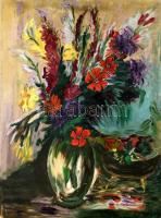 D. Borbély Gizella (1920-1994): Virág csendélet. Olaj, fsrost, jelzett, kis kopással 82×61 cm