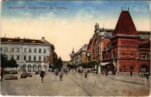 1917 Budapest IX. Vámház körút, Vásárcsarnok, villamos, gyógyszertár, Nádor szálloda és kávéház (kopott sarkak / worn corners)