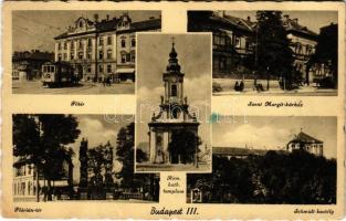 1940 Budapest III. Óbuda, Fő tér, villamos, Szent Margit kórház, Flórián tér, Schmidt kastély (b)