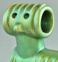 Zsolnay Török János (1932-1996): Hékás. (csőkutya) Formába öntött, többrétegű, selymes fényű, zöld e...