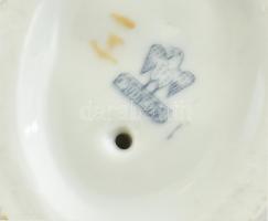 Aquincumi porcelán kacsa pár, kézzel festett, jelzett, sérült, m: 5,5 cm