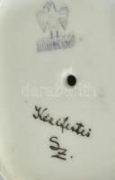 Aquincumi porcelán madár, kézzel festett, jelzett, hibátlan, m: 7 cm