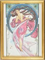 Mucha art nouveau (szecesszió) nyomat, papír. Üvegezett kopott keretben. 40x30 cm
