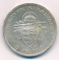 1938. 5P Ag "Szent István" T:1- patina Adamo P8.1