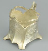 6 db szecessziós, ezüstözött alpakka pohártartó. m: 7 cm, d: 6,5cm