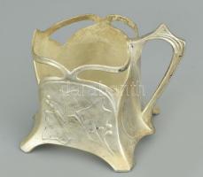 6 db szecessziós, ezüstözött alpakka pohártartó. m: 7 cm, d: 6,5cm