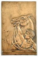 Art Deco Lovas férfi bronz relief, kopott, jelzés nélkül. 21x14cm