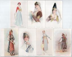 Görög viseletek 14 különféle régi képeslap / Greek costumes, 14 different old postcards