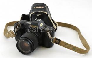 Canon T70 35mm, egylencsés tükörreflexes fényképezőgép (SLR) MC auto 35-70mm 1:3.5 -4.5 Macro zoom objektívvel. Gyári sérült tokban. Obejektív sapka hiány.