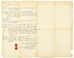 1844 Tanú bizonyság levél Nógrád vármegye Harta Malatinszky és Szontágh címeres viaszpecsétekkel