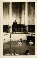 1930 Trencsénteplic, Trencianske Teplice; Sina Basen / Sina fürdő, belső fürdőző férfiakkal / spa, bath, interior with men. photo (EK)