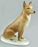 Zsolnay porcelán kutyafigura, kézzel festett, jelzett, kopással m: 12 cm (Terv: Őry Ferenc)