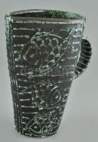 Iparművészeti vállalatos Gorka váza / kancsó, mázas kerámia, matricával jelzett, kis kopásnyomokkal, m: 20 cm