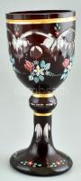 Biedermeier üveg pohár. Fújt, metszett, színezett. Kopott. 17,5 cm