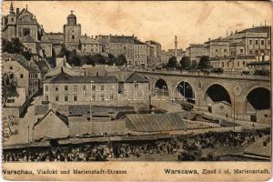 Warszawa, Varsovie, Varsó, Warschau, Warsaw; Viadukt und Marienstadt-Strasse / Zjazd i ul. Mariensztadt / viaduct, street view, market (EB)