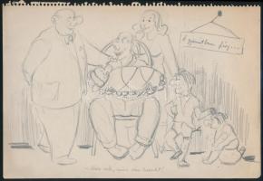Jelzés nélkül: A gyanútlan férj (karikatúra). Ceruza, papír, 19,5x28,5 cm