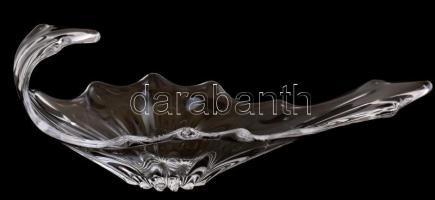Amorf üveg asztali díszkosár, alján gravírozással jelzett, kis kopásnyomokkal, 30×11 cm
