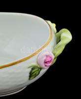 Herendi Rothschild mintás porcelán bonbonier, kézzel festett, jelzett, fedél tetején lévő plasztikus...