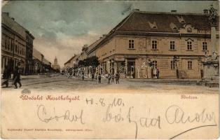 1900 Keszthely, Fő utca, Gyógyszertár, M. kir. Posta (ázott sarok / wet corner)