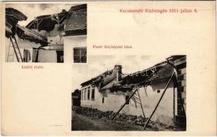 Kecskemét, Fantó fényképész háza az 1911. július 8-ai földrengés után, ledőlt tűzfal. Fantó fényképész saját felvétele (EK)