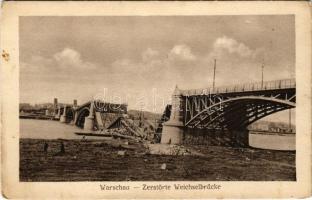 Warszawa, Varsovie, Varsó, Warschau, Warsaw; Zerstörte Weichselbrücke / WWI destroyed bridge. Aufnahme von Oberoffizial Niedermaier (EK)