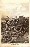 Eroberung einer russischen Kanone durch die Österreicher bei Komarow (4. September 1914) / WWI Austro-Hungarian K.u.K. military art postcard, capture of Russian canons (EK)