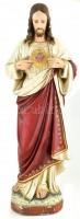 Jézus Szíve szobor, kézzel festett gipsz, kopott, sérült m: 67cm