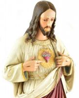 Jézus Szíve szobor, kézzel festett gipsz, kopott, sérült m: 67cm