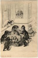 Macskák és kalodában lévő kutya / Cats with dog in stocks. E.S.D. Serie 558. (r)