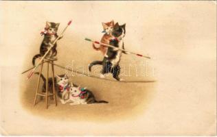 Kötéltáncos macskák / Tightrope dancer cats. litho (r)