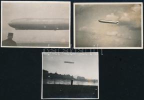 cca 1932 Zeppelin Magyarország felett, 4 db vintage fotó, 5,7x7 cm és 8,6x11,4 cm között