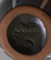 Fritz van Daalen: Szürke-fehér váza. Mázas kerámia, kézzel festett, jelzett, hibátlan. 15,5 cm