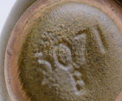 Öblös retro váza, mázas kerámia, jelzett, apró mázhibákkal, m: 13 cm