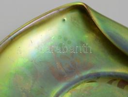 Zsolnay eozin mázas tál, csavart peremmel, florális ornamentikával díszített, jelzett, kopásnyomokka...